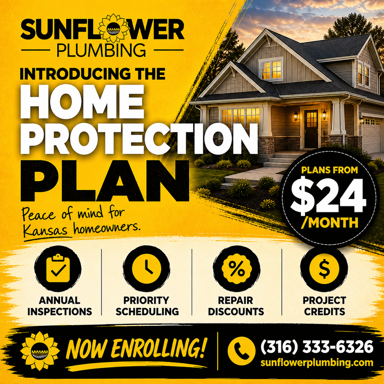 Sunflower Plumbing Home Protection Plan — Plans from $24/month